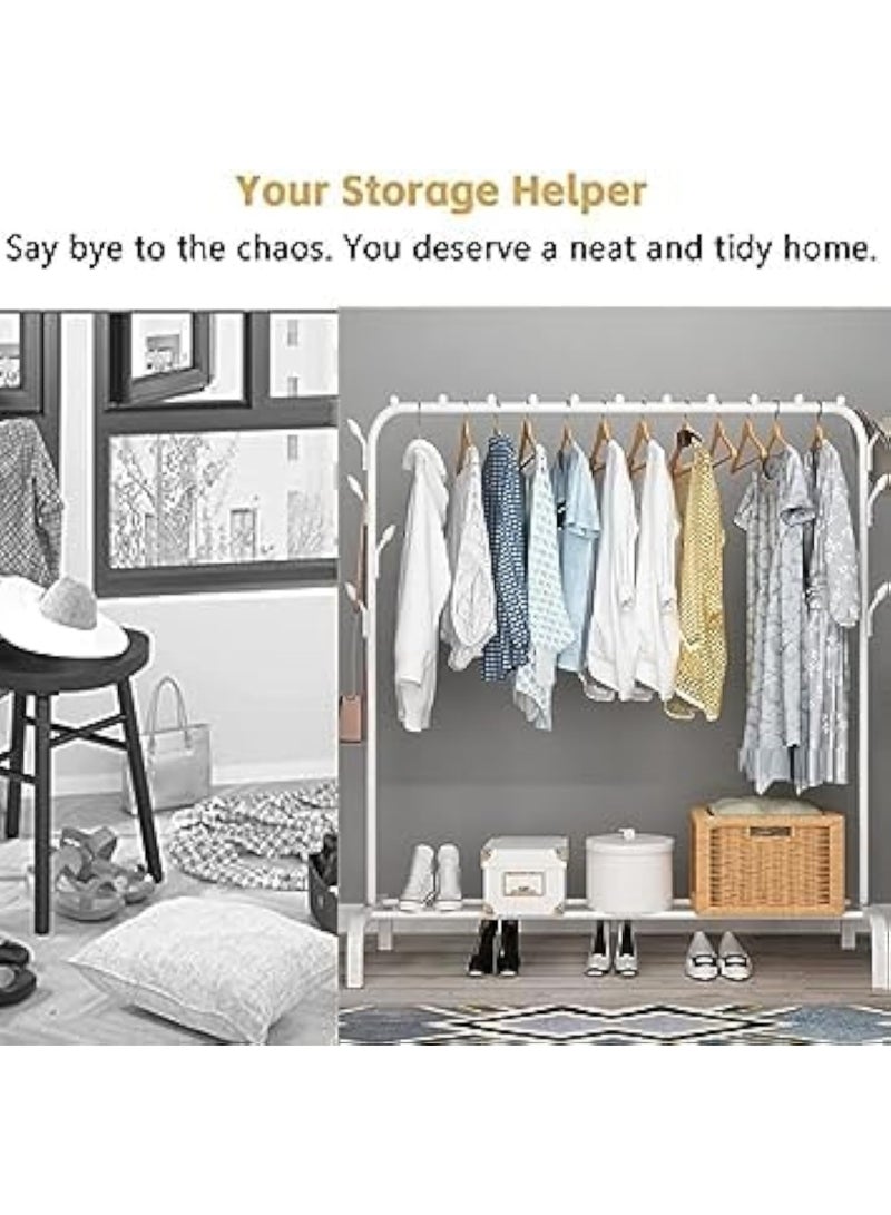 CAZADORA Premium Metal Clothes Rack with Storage Shelf for Bedroom, Living Room, Entryway and Laundry Area, Heavy Duty Clothes Hanging Stand for Coats, Dresses, Abayas, Jackets and Suits, White Freestanding Garment Organizer with Bottom Shelf for Shoes, Bags and Storage Boxes, Strong Metal Frame Clothing Rail, Easy Assembly Wardrobe Alternative, Space Saving Open Closet Organizer for Home Use - Image 5